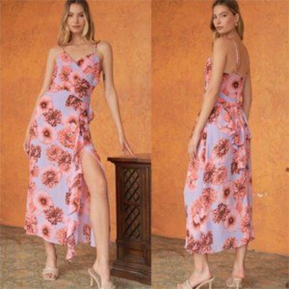 Coral & Lilac Floral Print Maxi Dress - Picture 2 of 8